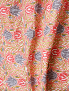 Peach Grey Pink Hand Block Printed Cotton Fabric Per Meter - F001F1932