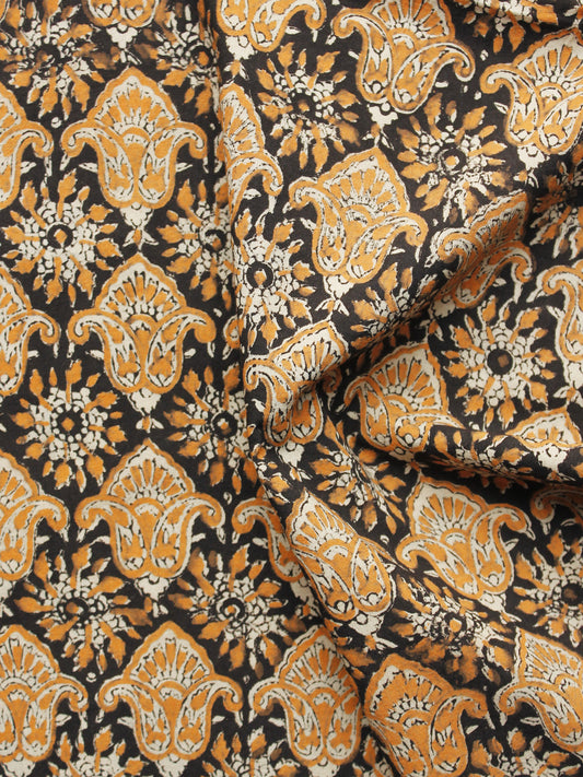 Black Rust Orange Beige Hand Block Printed Cotton Fabric Per Meter - F001F1073