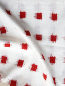 White Red Pochampally Hand Weaved Double Ikat Fabric Per Meter - F003F1235