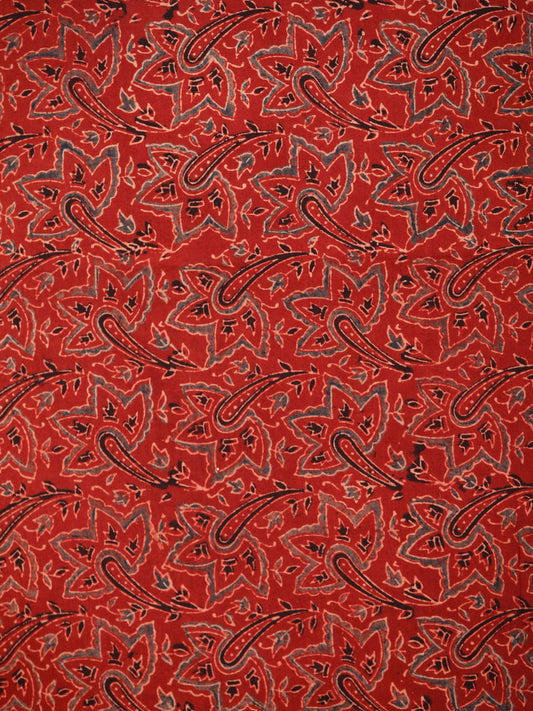 Red Black Grey Ajrakh Block Printed Cotton Fabric Per Meter - F003F1761