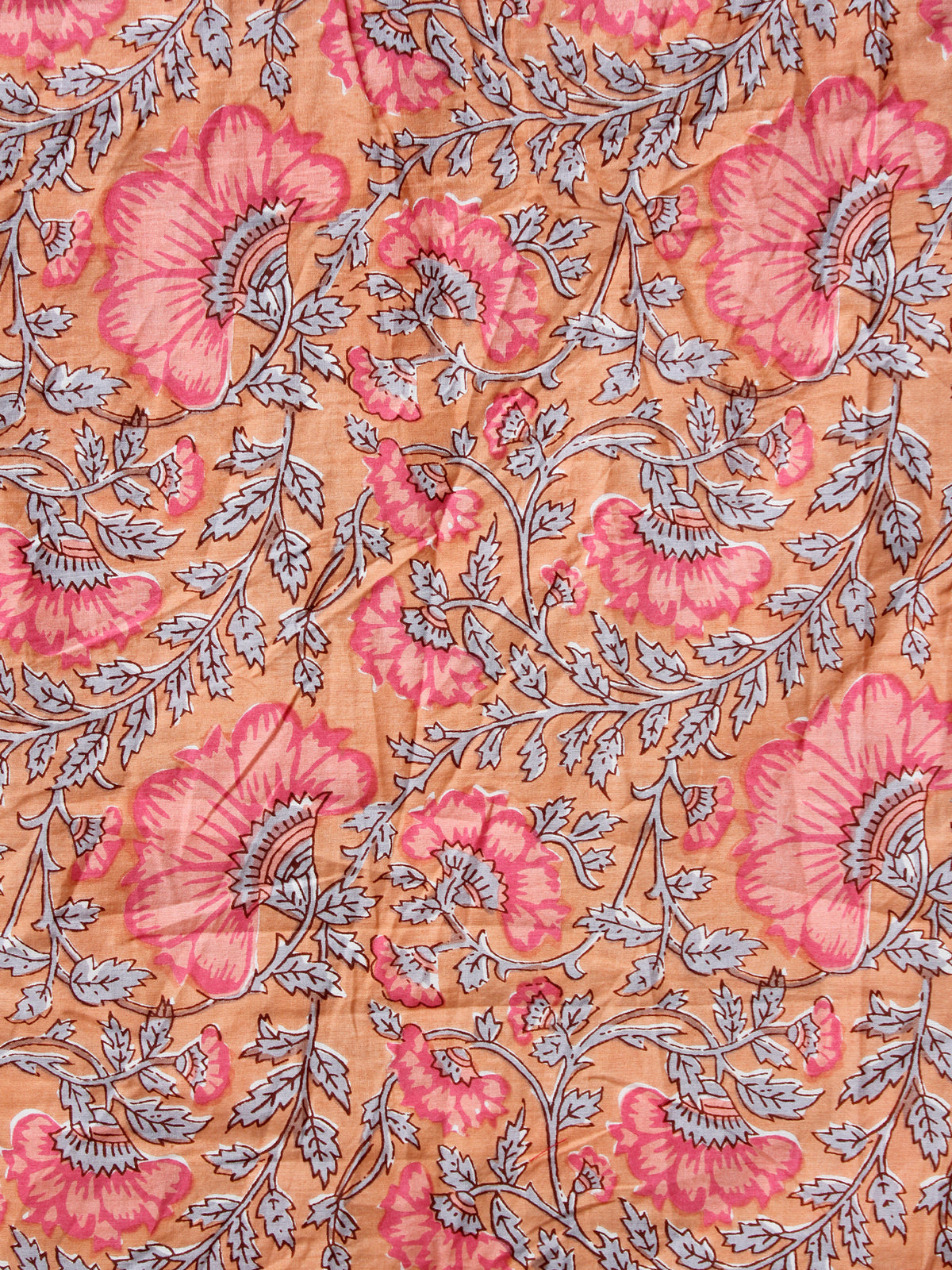 Peach Grey Pink Hand Block Printed Cotton Fabric Per Meter - F001F1933