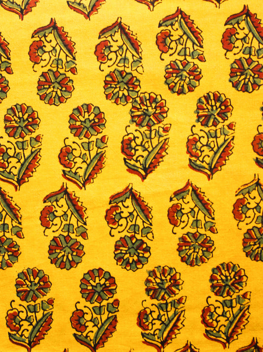 Yellow Red Green Ajrakh Hand Block Printed Cotton Fabric Per Meter - F003F1602