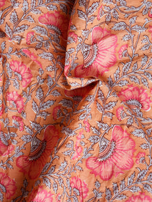 Peach Grey Pink Hand Block Printed Cotton Fabric Per Meter - F001F1933