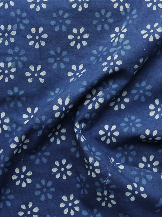 Indigo Blue White Hand Block Printed Cotton Fabric Per Meter - F001F1116