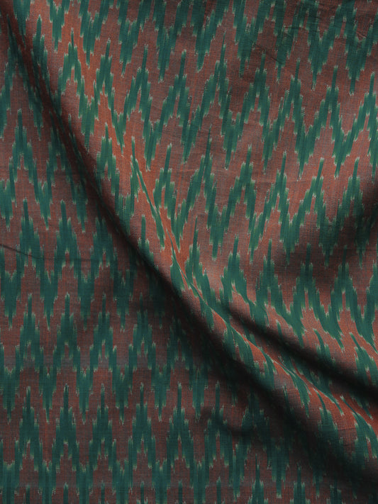 Green Brown Pochampally Hand Weaved Ikat Mercerised Cotton Fabric Per Meter - F002F1045