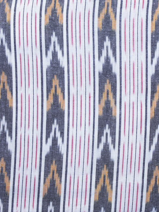 White Pink Grey Orange Pochampally Hand Weaved Ikat Fabric Per Meter - F003F1237