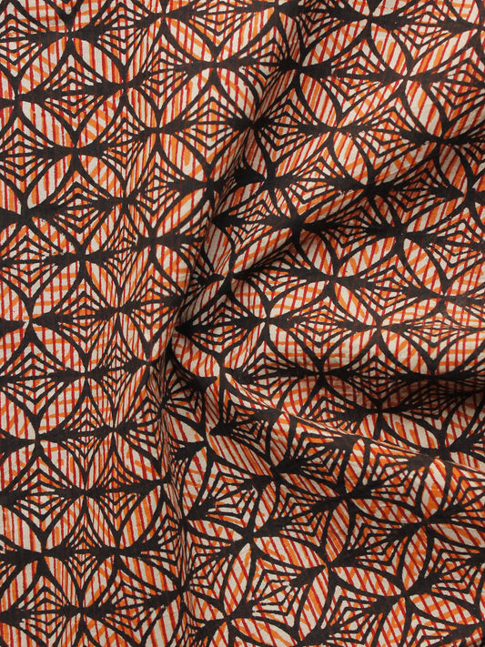 Beige Rust Black Hand Block Printed Cotton Fabric Per Meter - F001F1075