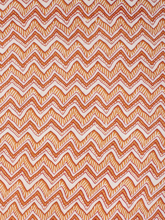 White Orange Block Printed Cotton Fabric Per Meter - F001F2242