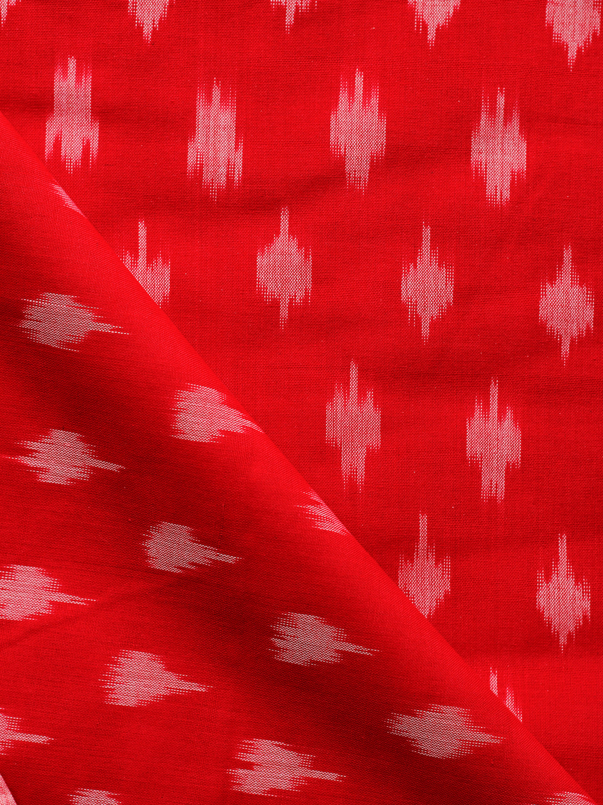 Red Ivory Pochampally Hand Weaved Ikat Mercerised Cotton Fabric Per Meter - F002F1857