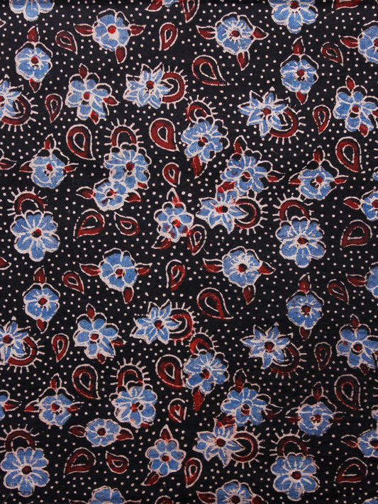 Black Blue Maroon Ivory Ajrakh Hand Block Printed Cotton Fabric Per Meter - F003F1577