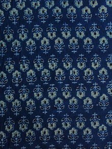 Indigo Black Light Green Ajrakh Hand Block Printed Cotton Blouse Fabric - BPA0108