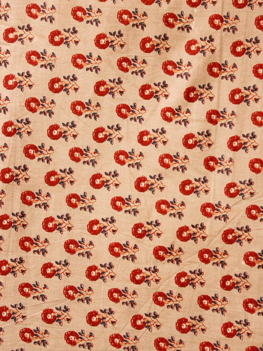 Beige Brown Hand Block Printed Cotton Fabric Per Meter - F001F1876