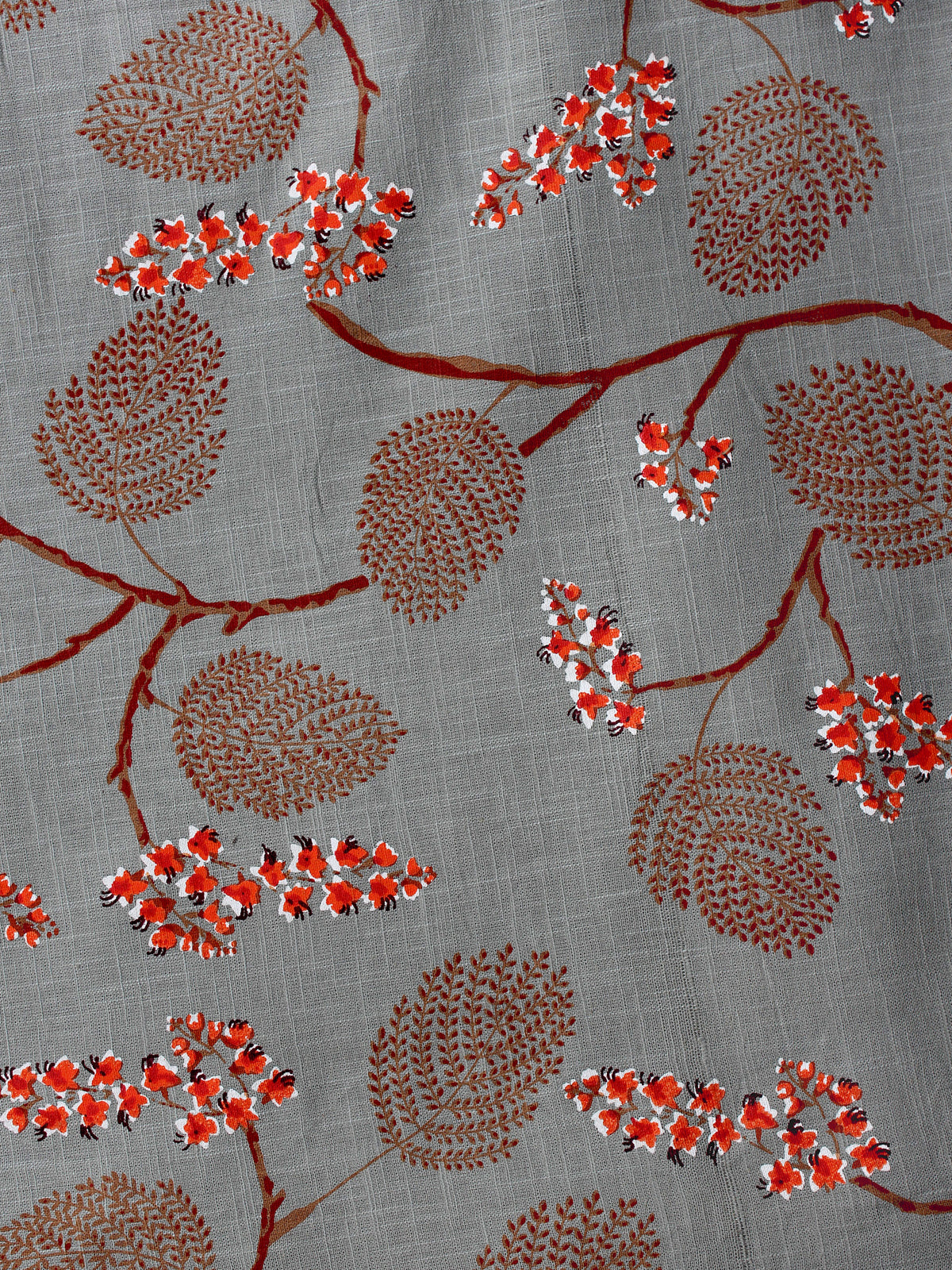 Grey Brown Red Hand Block Printed Cotton Fabric Per Meter - F001F1992