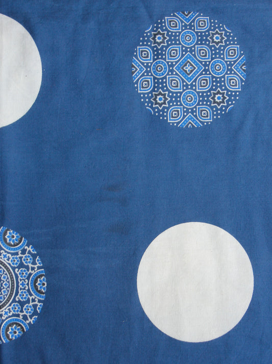 Indigo Blue White Ajrakh Printed Cotton Fabric Per Meter - F003F1506