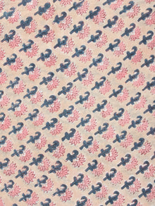 Salmon Pink Green Hand Block Printed Cotton Fabric Per Meter - F001F2330