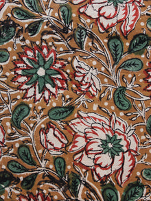 Beige Ivory Green Red Hand Block Printed Cotton Fabric Per Meter - F003F1318