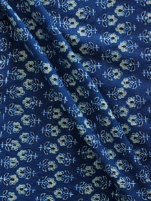 Indigo Black Light Green Ajrakh Hand Block Printed Cotton Blouse Fabric - BPA0108