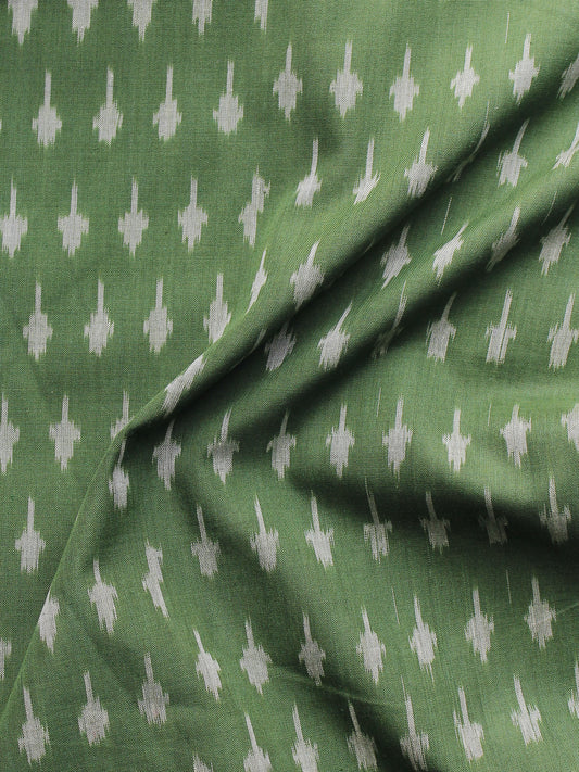 Green Ivory Pochampally Hand Weaved Ikat Mercerised Cotton Fabric Per Meter - F002F1022