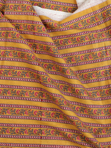 Mustard Green  Pink Hand Block Printed Cotton Fabric Per Meter - F001F2055