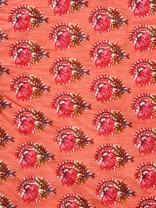 Peach Pink Brown Hand Block Printed Cotton Fabric Per Meter - F001F1934