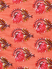 Peach Pink Brown Hand Block Printed Cotton Fabric Per Meter - F001F1934