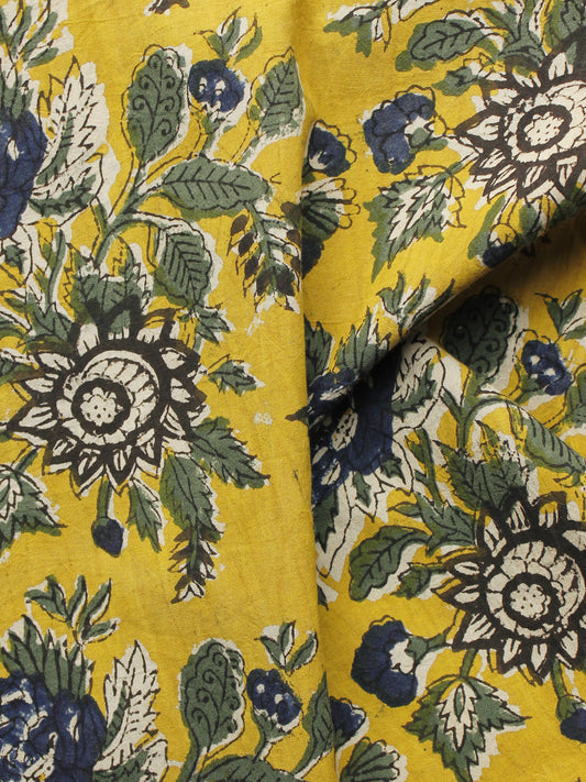 Mustard Green Indigo Hand Block Printed Cotton Fabric Per Meter - F001F1076