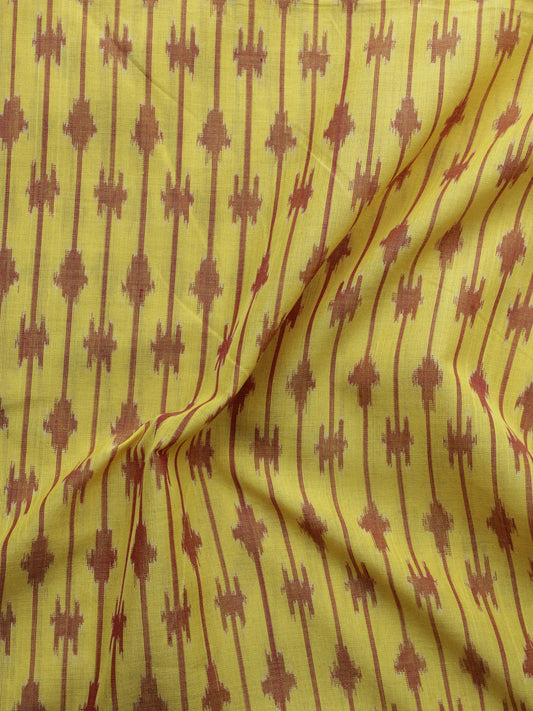 Yellow Rust Pochampally Hand Weaved Ikat Mercerised Cotton Fabric Per Meter - F002F1047