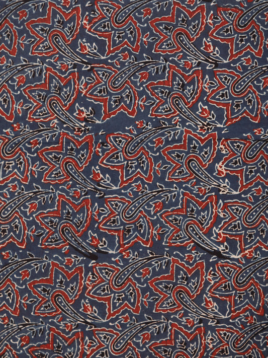 Indigo Maroon Black Beige Ajrakh Block Printed Cotton Fabric Per Meter - F003F1764