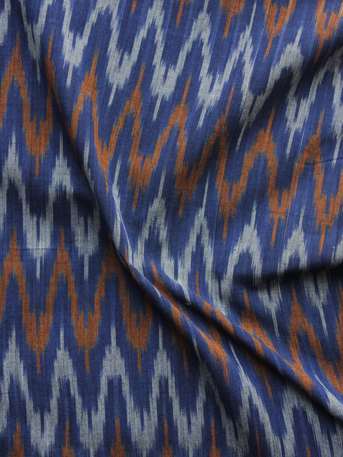 Blue Brown Ivory Pochampally Hand Weaved Ikat Mercerised Cotton Fabric Per Meter - F002F1048