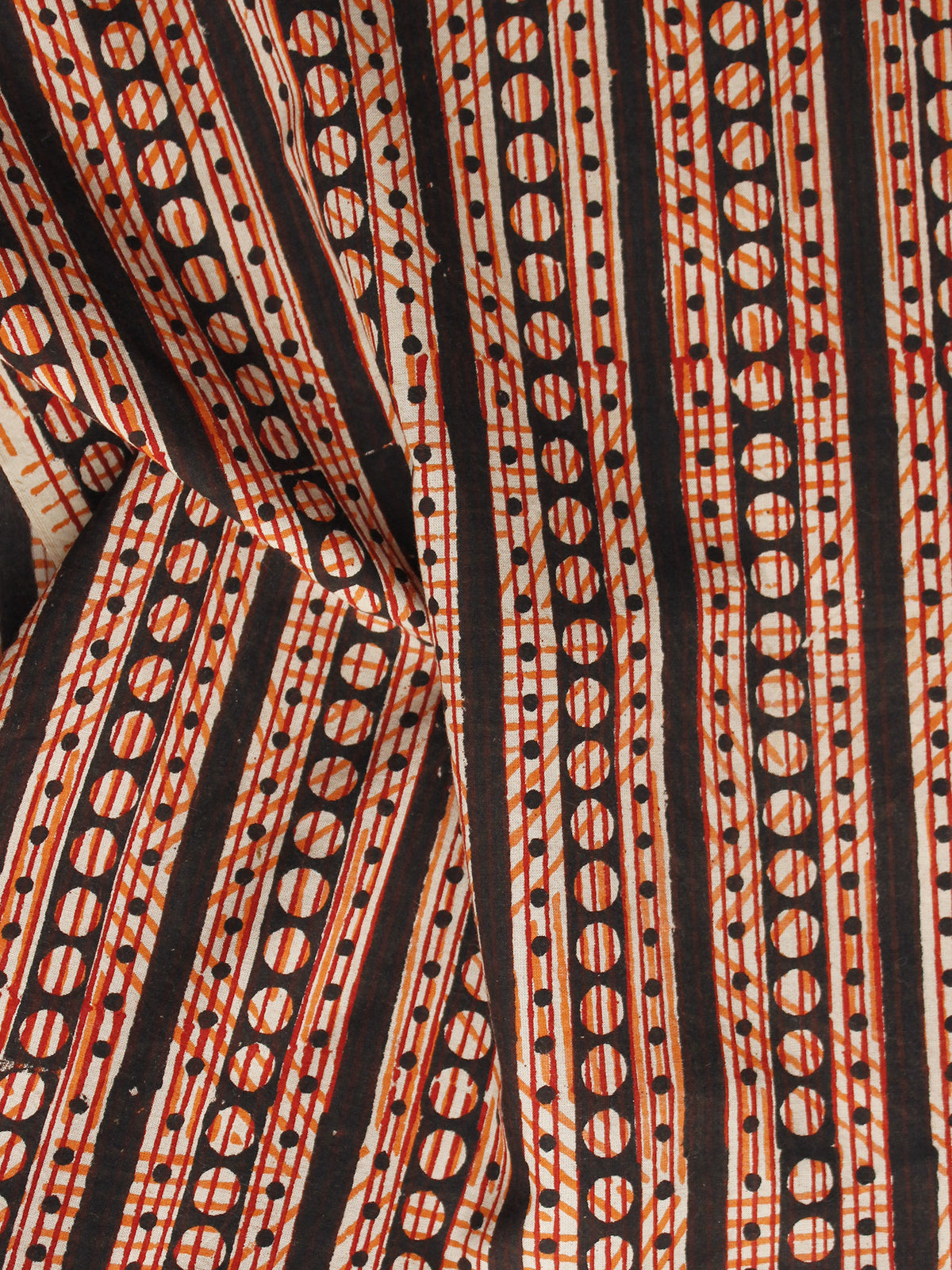 Black Rust Beige Hand Block Printed Cotton Fabric Per Meter - F001F1077