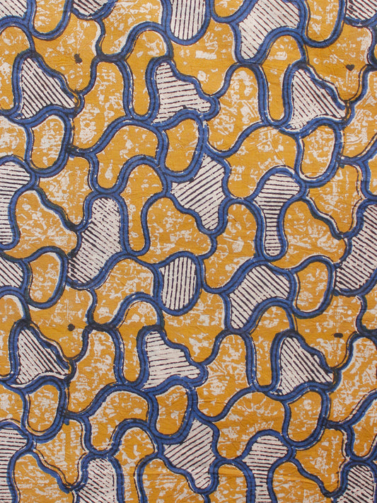 Rust Orange Indigo Biege Hand Block Printed Cotton Fabric Per Meter - F001F1362