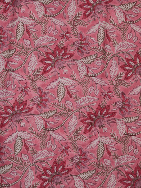 Pink Red White Hand Block Printed Cotton Fabric Per Meter - F001F2371