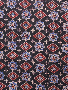 Black Blue Ivory Red Ajrakh Hand Block Printed Cotton Fabric Per Meter - F003F1605