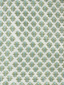 White Green Blue Hand Block Printed Cotton Fabric Per Meter - F001F2325