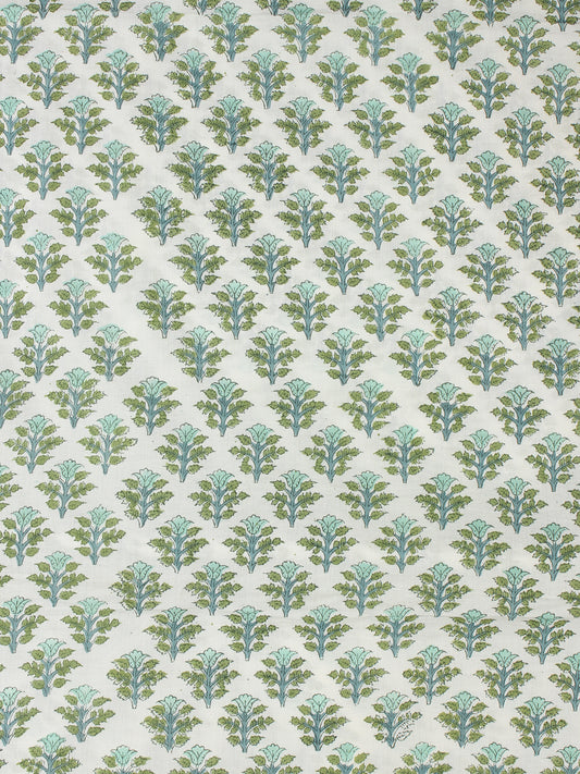 White Green Blue Hand Block Printed Cotton Fabric Per Meter - F001F2325