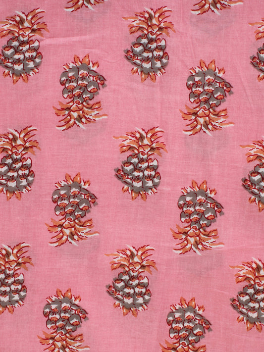 Pink Grey Block Printed Cotton Fabric Per Meter - F001F2154