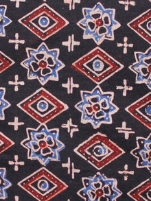 Black Blue Ivory Red Ajrakh Hand Block Printed Cotton Fabric Per Meter - F003F1605