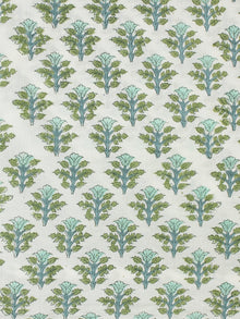 White Green Blue Hand Block Printed Cotton Fabric Per Meter - F001F2325