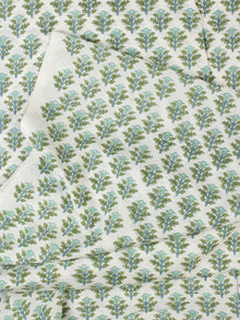 White Green Blue Hand Block Printed Cotton Fabric Per Meter - F001F2325