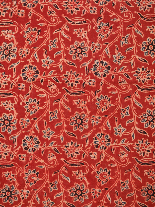 Red Black Beige Ajrakh Block Printed Cotton Fabric Per Meter - F003F1766