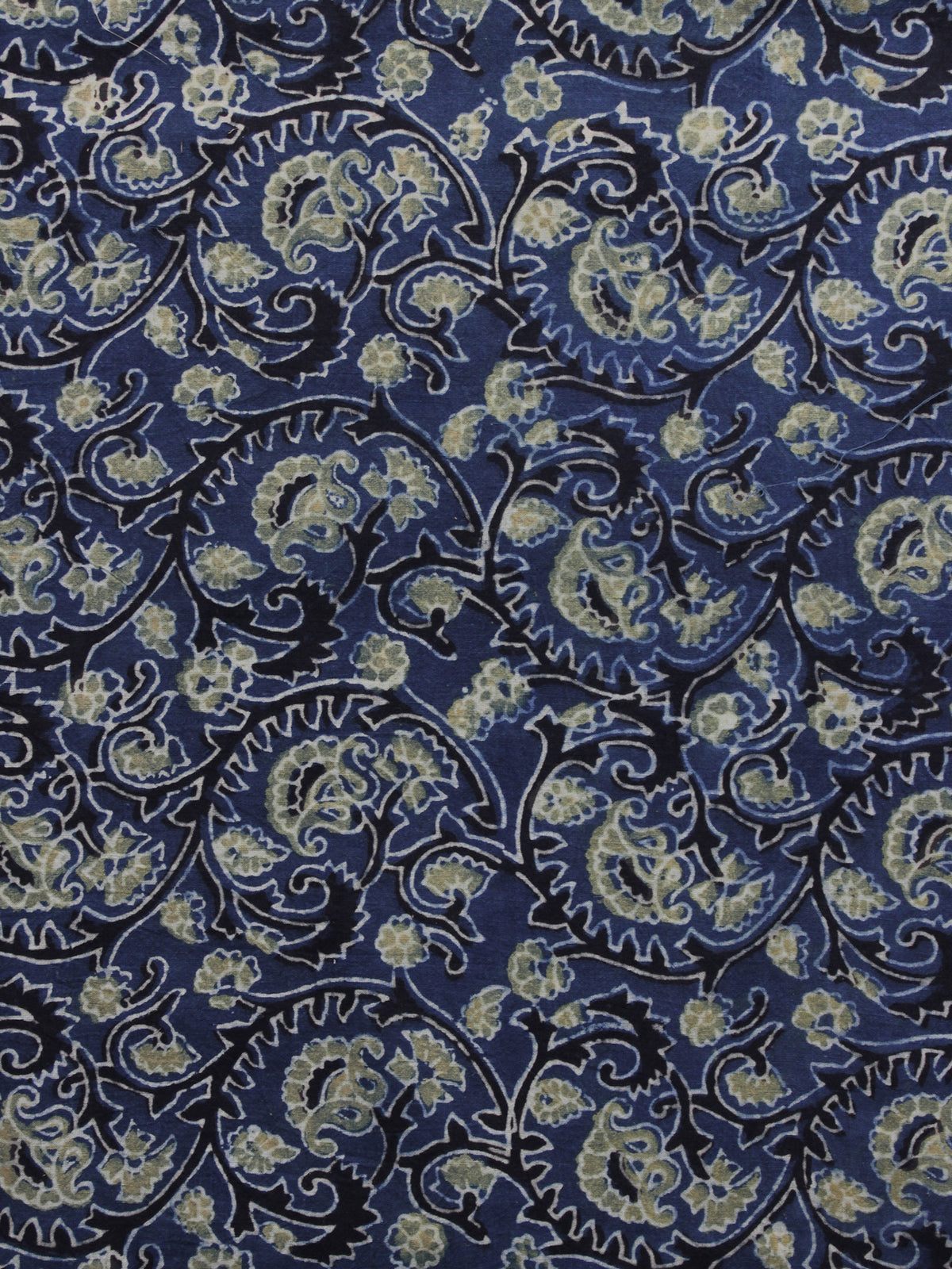 Indigo Black Green Ajrakh Printed Cotton Fabric Per Meter - F003F1189