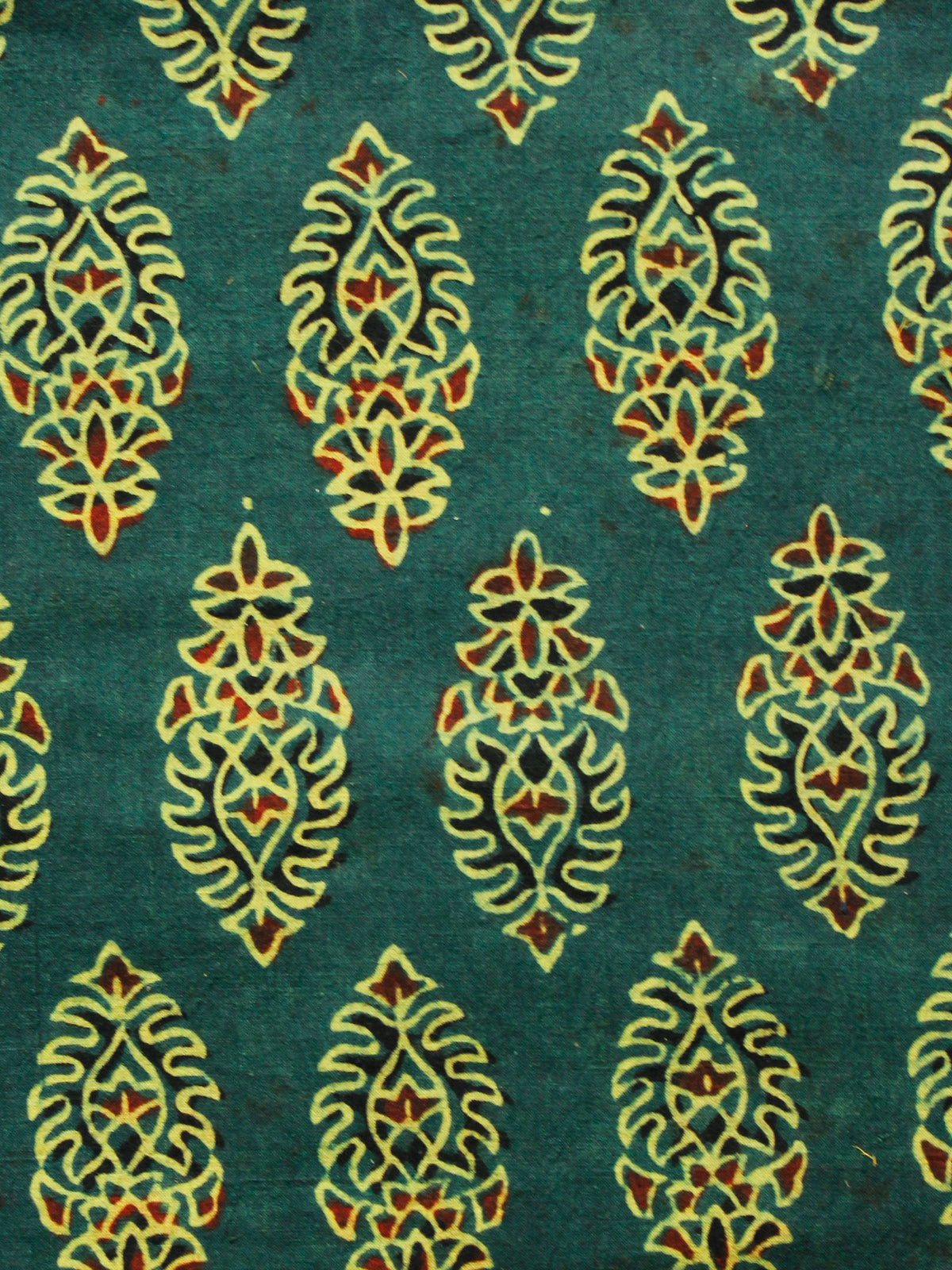 Green Yellow Red Black Ajrakh Hand Block Printed Cotton Fabric Per Meter - F003F1608