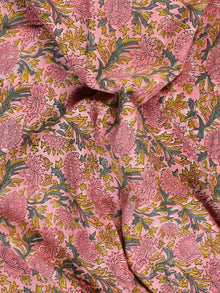 Pink Green Mustard Hand Block Printed Cotton Fabric Per Meter - F001F2326