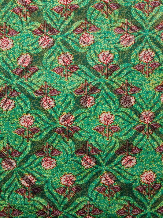 Green Maroon Beige Hand Block Printed Cotton Fabric Per Meter - F001F1364