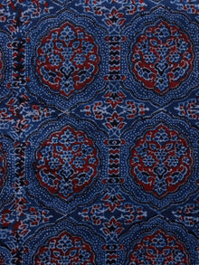 Indigo Black Red Ajrakh Hand Block Printed Cotton Blouse Fabric - BPA0143