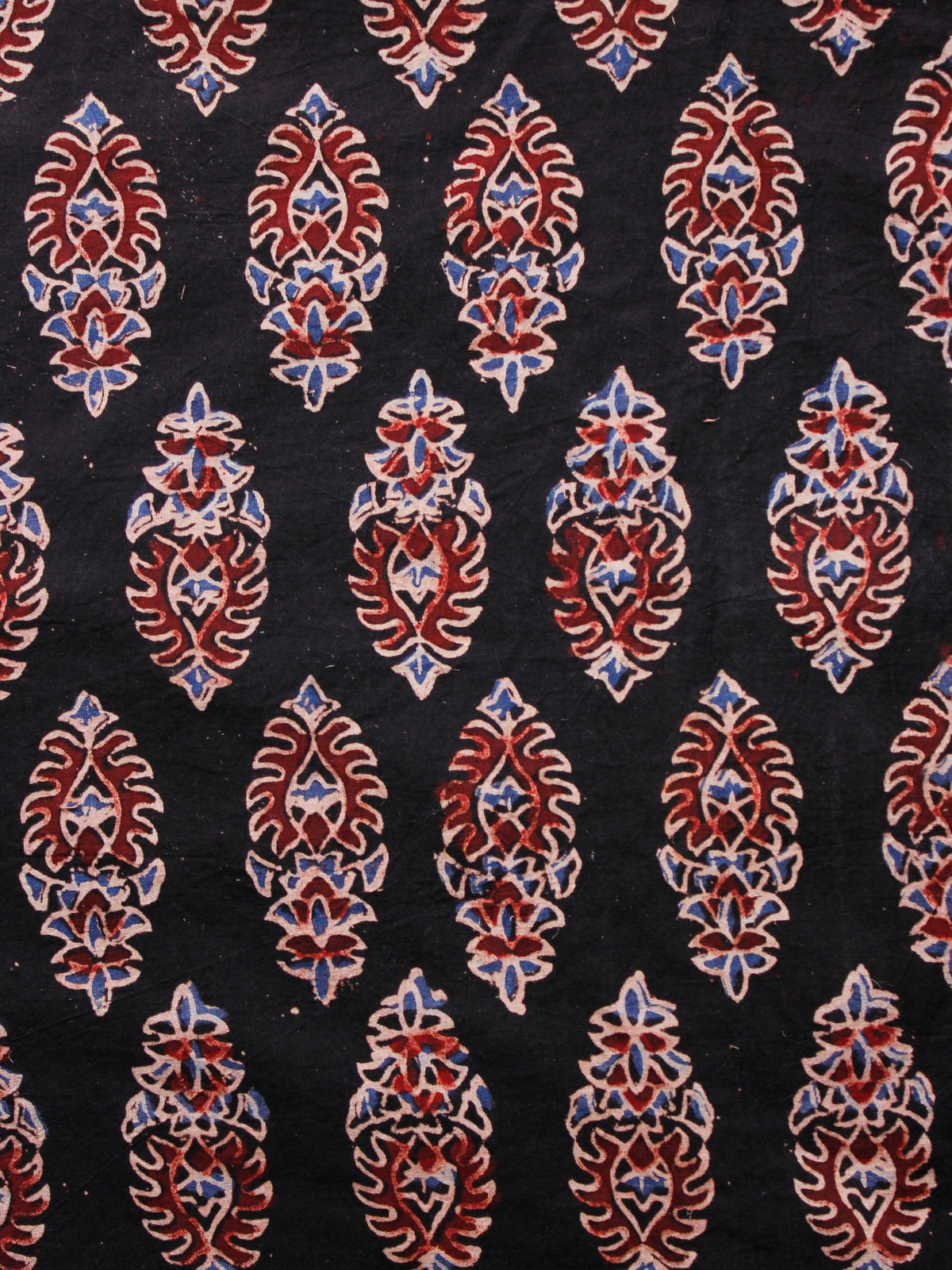 Black Ivory Blue Red Ajrakh Hand Block Printed Cotton Fabric Per Meter - F003F1607