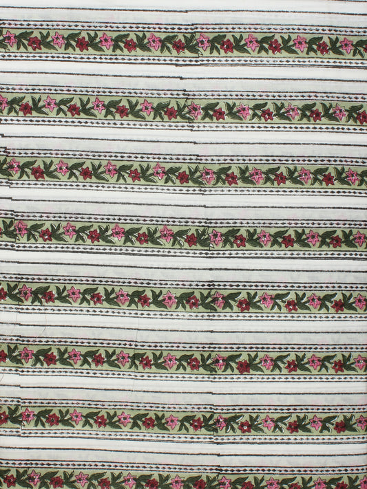 Pistachio Green Maroon Pink Hand Block Printed Cotton Fabric Per Meter - F001F2235