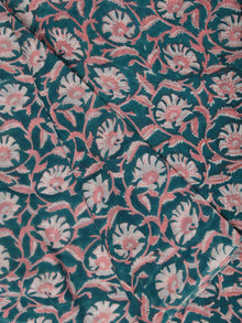 Teal Blue Pink White Hand Block Printed Cotton Fabric Per Meter - F001F2361