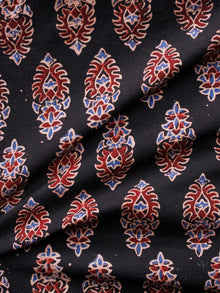 Black Ivory Blue Red Ajrakh Hand Block Printed Cotton Fabric Per Meter - F003F1607