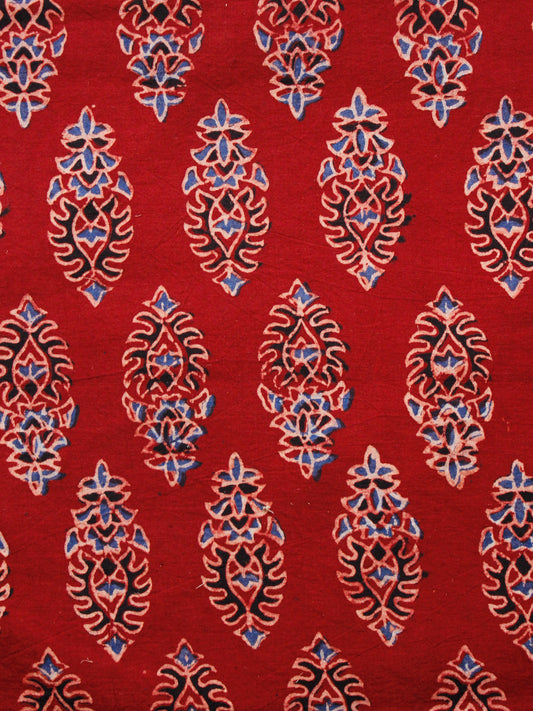 Red Indigo Black Ajrakh Hand Block Printed Cotton Fabric Per Meter - F003F1610